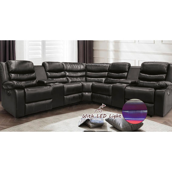 Leather Corner Recliner Sofa Set with LED Black Leather Corner Recliner Sofa Set with LED Black