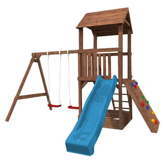 Wooden Playground Set with Slide & Climb Wall