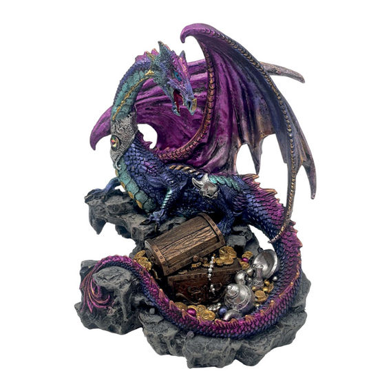 Purple Dragon On Treasure Box Resin Figure 22cm H