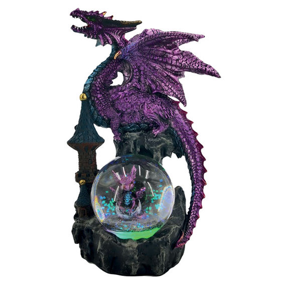 Purple Dragon with Light up Water Globe 20cm H