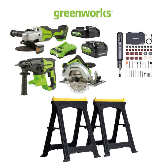 Greenworks 24V Saw Hammer Grind Bundle