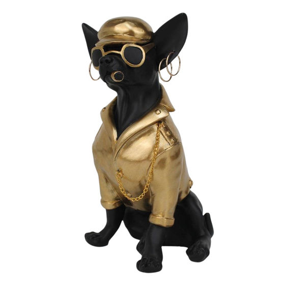 Chihuahua Statue - Black & Gold