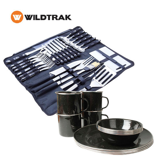 Premium Enamel Dinner & 26pc Cutlery & Bbq Set Premium Enamel Dinner & 26pc Cutlery & Bbq Set