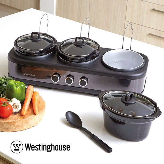 Westinghouse Blk SS 3 Pot Slow Cooker Westinghouse Blk SS 3 Pot Slow Cooker