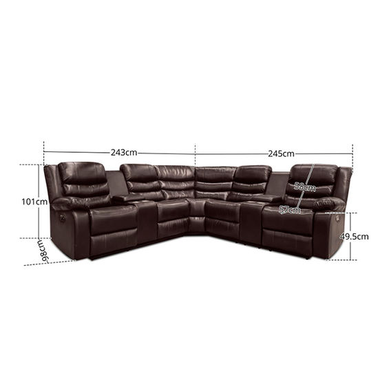 Leather Corner Recliner Sofa Set with LED Brown Leather Corner Recliner Sofa Set with LED Brown