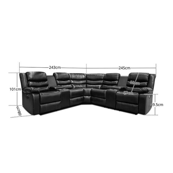 Leather Corner Recliner Sofa Set with LED Black Leather Corner Recliner Sofa Set with LED Black