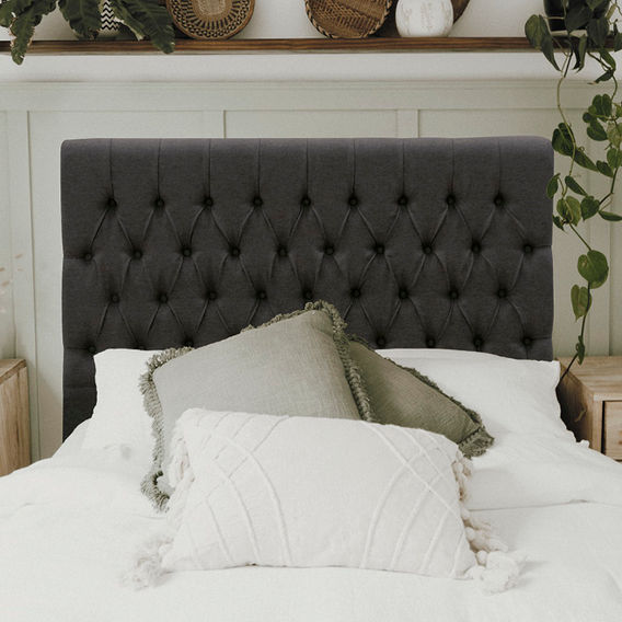 Deluxe Buttoned Fullboard Headboard Queen / Black