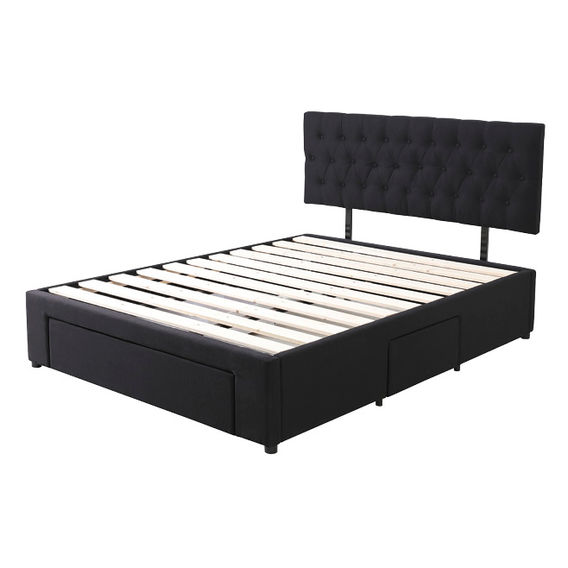 Button Headboard with 3 Drawer Bed Frame - King