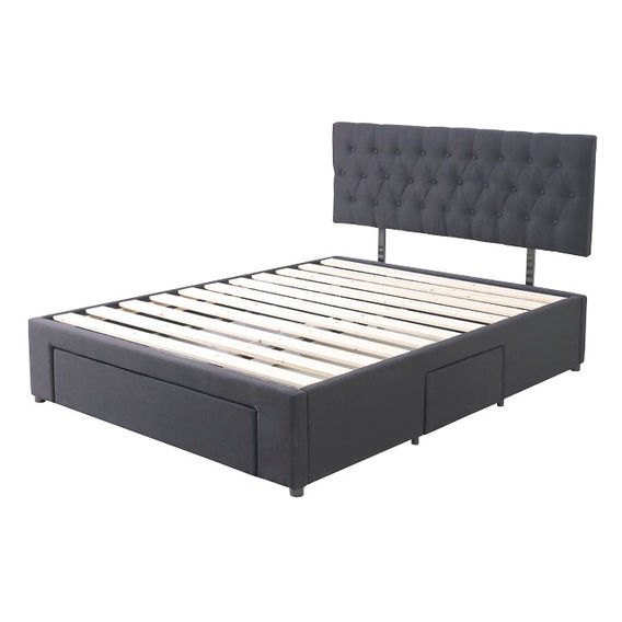Button Headboard with 3 Drawer Bed Frame - Queen Button Headboard with 3 Drawer Bed Frame - Queen