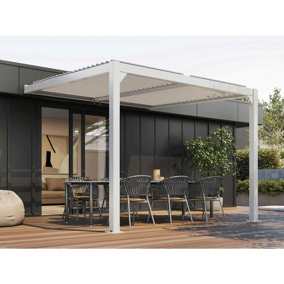 Louvre Wall Mounted Garden Pergola 3m x 3m - White Louvre Wall Mounted Garden Pergola 3m x 3m - White