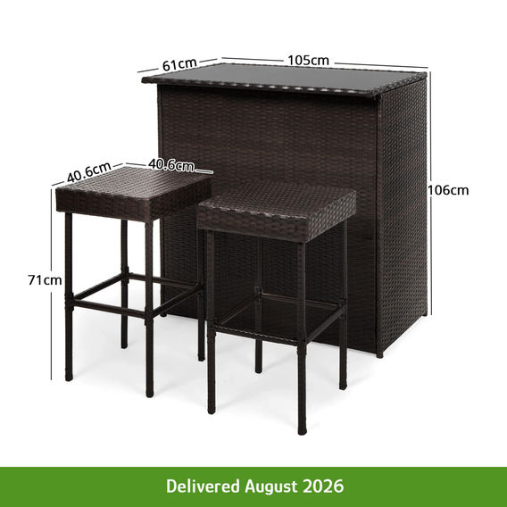3 Piece PE Wicker Outdoor Bar Leaner Set