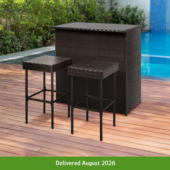3 Piece PE Wicker Outdoor Bar Leaner Set