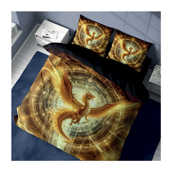 Golden Dragon Printed Quilt Cover Bundle - Queen Golden Dragon Printed Quilt Cover Bundle - Queen