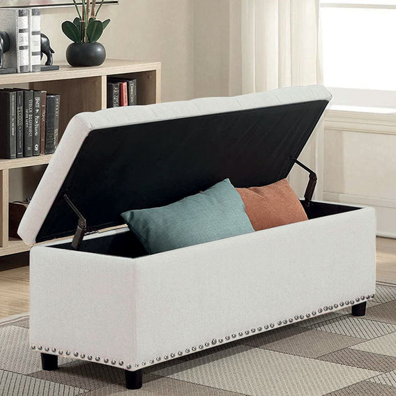 Cream Linen Storage Ottoman Bench Cream Linen Storage Ottoman Bench