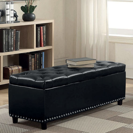 Black PU Storage Ottoman Bench Black PU Storage Ottoman Bench