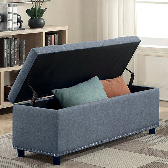 Linen Grey Storage Ottoman Bench Linen Grey Storage Ottoman Bench