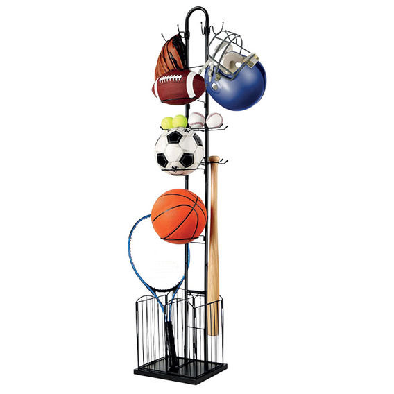 4 Tier Sports Equipment Rack with Basket 4 Tier Sports Equipment Rack with Basket