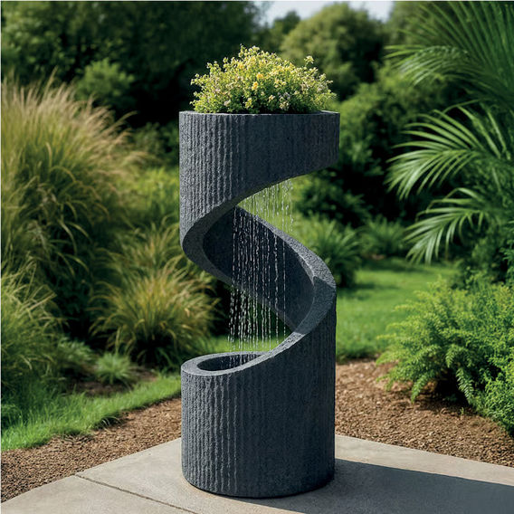 Basel Cement Spiral Water Feature with Light Basel Cement Spiral Water Feature with Light