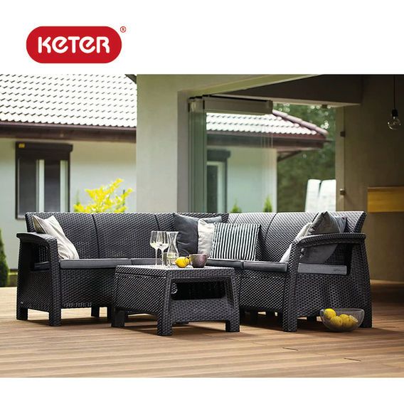 Keter Corfu Outdoor Corner Suite Charcoal Keter Corfu Outdoor Corner Suite Charcoal