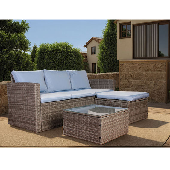 3 Piece Outdoor Wicker Setting With Storage - Blue 3 Piece Outdoor Wicker Setting With Storage - Blue