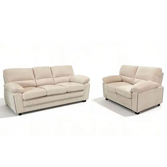 Lincole Corduroy 3 Seater + Loveseat Sofa Set - Beige