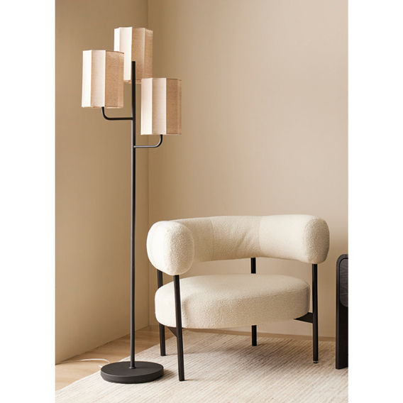 Amalfi Tiered Trio Shade Floor Lamp Black & Natural