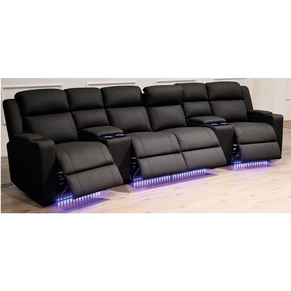 Academy Home Theatre 4 Recliner /2 Consoles Lounger - Black