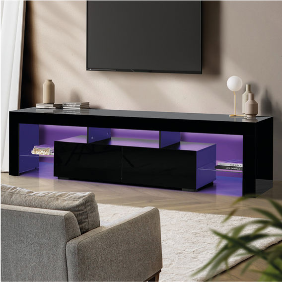 1.9m Piano Black Entertainment Unit with LED Light