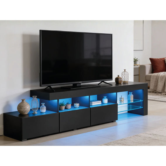 2.2m Piano Black Entertainment TV Unit with LED