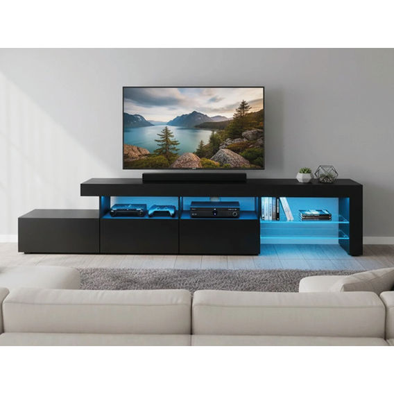 2.2m Piano Black Entertainment TV Unit with LED