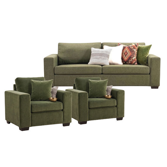 Zahra 3 Seater & 2 Chairs Bundle - Green
