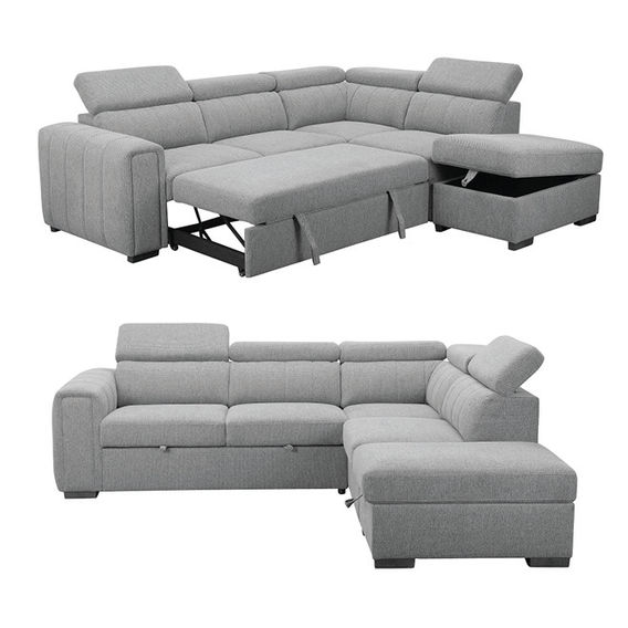 Odelia Corner Sofabed with RHF Storage Ottoman - Grey