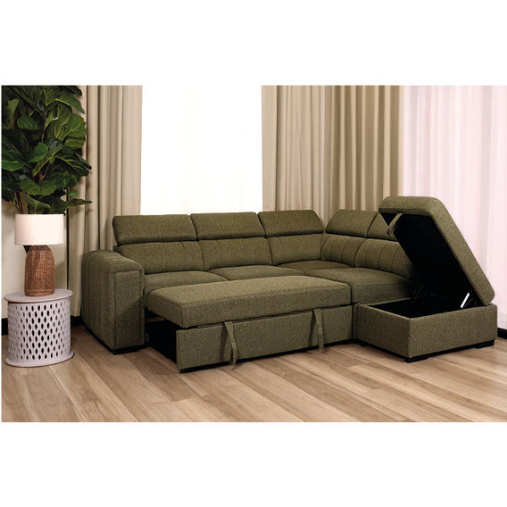 Odelia Corner Sofabed with RHF Storage Ottoman - Green Odelia Corner Sofabed with RHF Storage Ottoman - Green