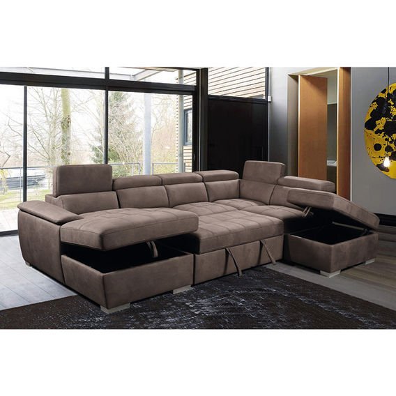 Brighton Corner Sofa Bed with Chaise & Ottoman - Mushroom Brighton Corner Sofa Bed with Chaise & Ottoman - Mushroom