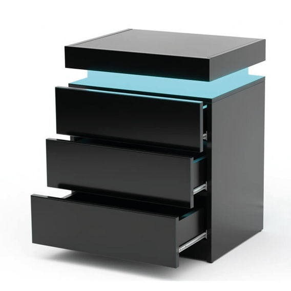 Piano Black Bedside Table With LED Light Piano Black Bedside Table With LED Light