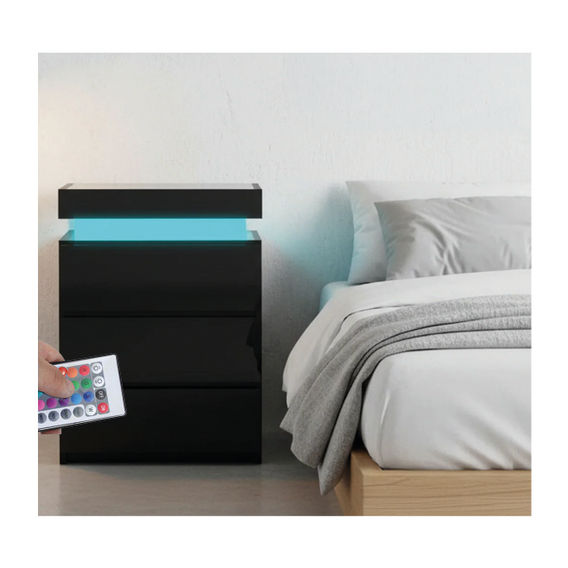 Piano Black Bedside Table With LED Light