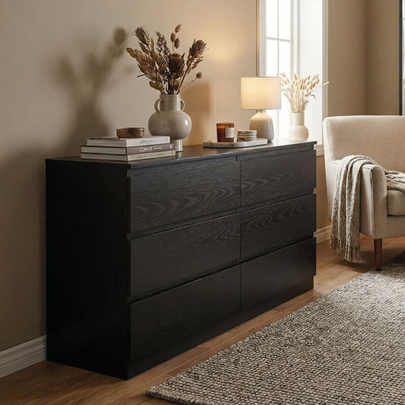 Exclusive 6 Drawers Black Lowboy