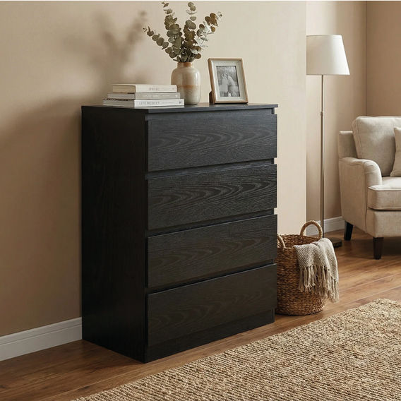 Exclusive 4 Drawer Black Tallboy