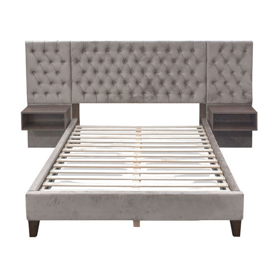 Amara Velvet Bedframe with 2 Bedside Tables - King Amara Velvet Bedframe with 2 Bedside Tables - King