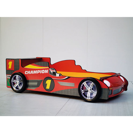 Red Racing Car Bed with LED Head Lights & Mattress Bundle