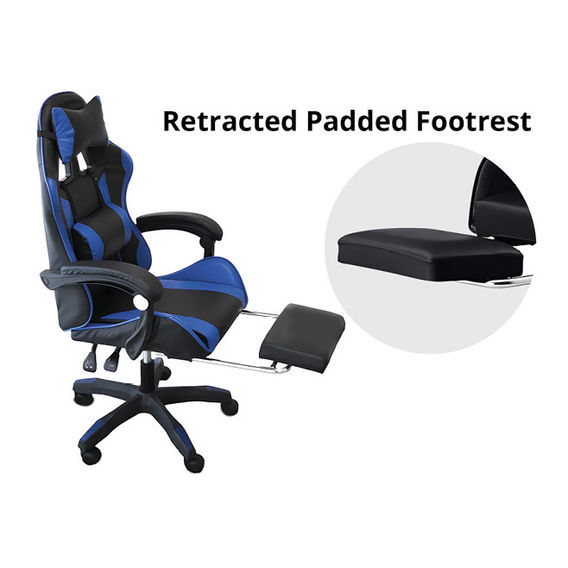 Deluxe Gaming Chair with Footrest - Blue Deluxe Gaming Chair with Footrest - Blue