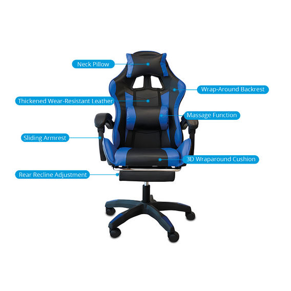 Deluxe Gaming Chair with Footrest - Blue Deluxe Gaming Chair with Footrest - Blue