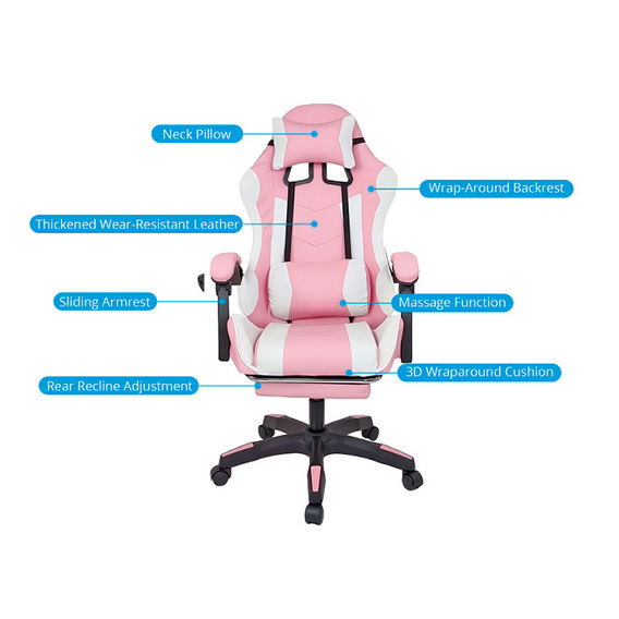 Deluxe Gaming Chair with Footrest - Pink