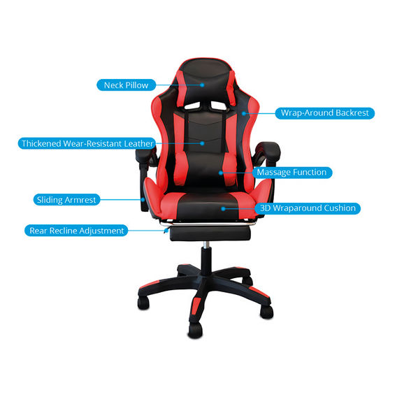 Deluxe Gaming Chair with Footrest - Red Deluxe Gaming Chair with Footrest - Red