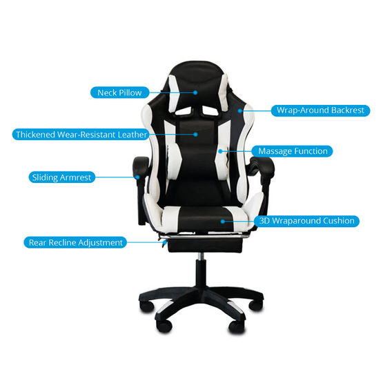 Deluxe Gaming Chair with Footrest - White