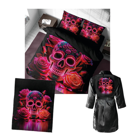 Neon Calavera Quilt Cover Set - King/Super King