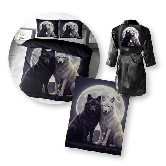 Two Wolves Printed Quilt Cover Bundle - Double