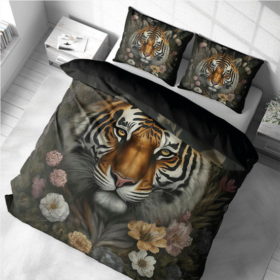 Tiger in Flowers Printed Quilt Cover Bundle - Double Tiger in Flowers Printed Quilt Cover Bundle - Double