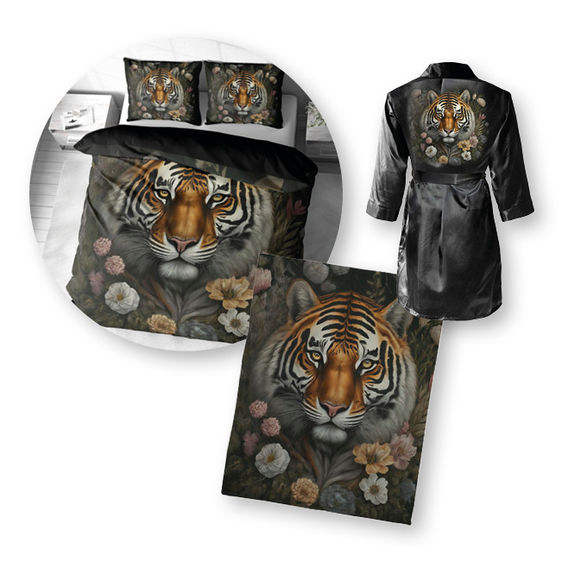 Tiger in Flowers Printed Quilt Cover Bundle - Double Tiger in Flowers Printed Quilt Cover Bundle - Double