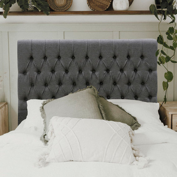 Deluxe Buttoned Headboard K/Charcoal